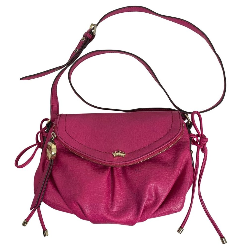JUICY COUTURE Hot Pink Faux Leather Crossbody Bag Crown Logo Side Drawstrings